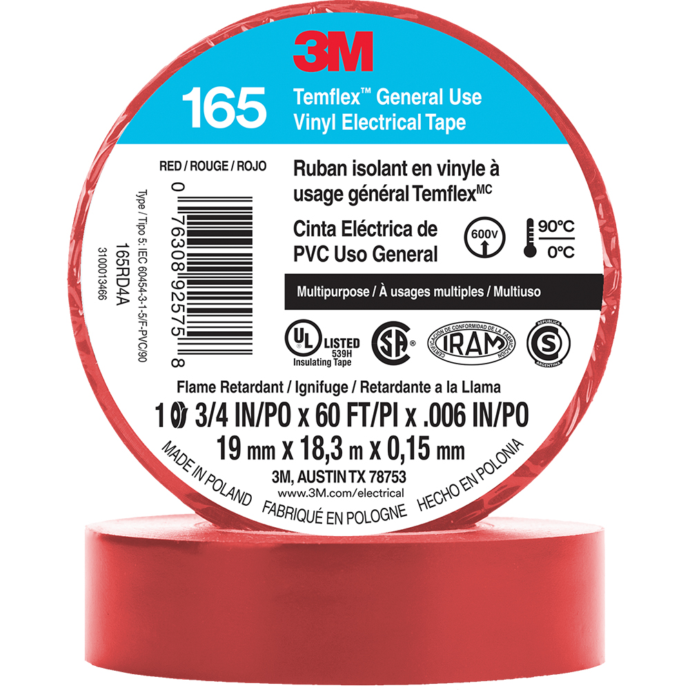 [F2920356] Tape Temflex 3/4 X 60' Rojo 165. Rojo.