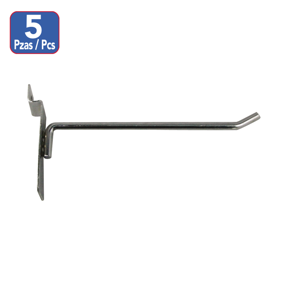 [F52059] Gancho Para Tablero Ranurado 8 5pcs. Cromado. 8(200mm)