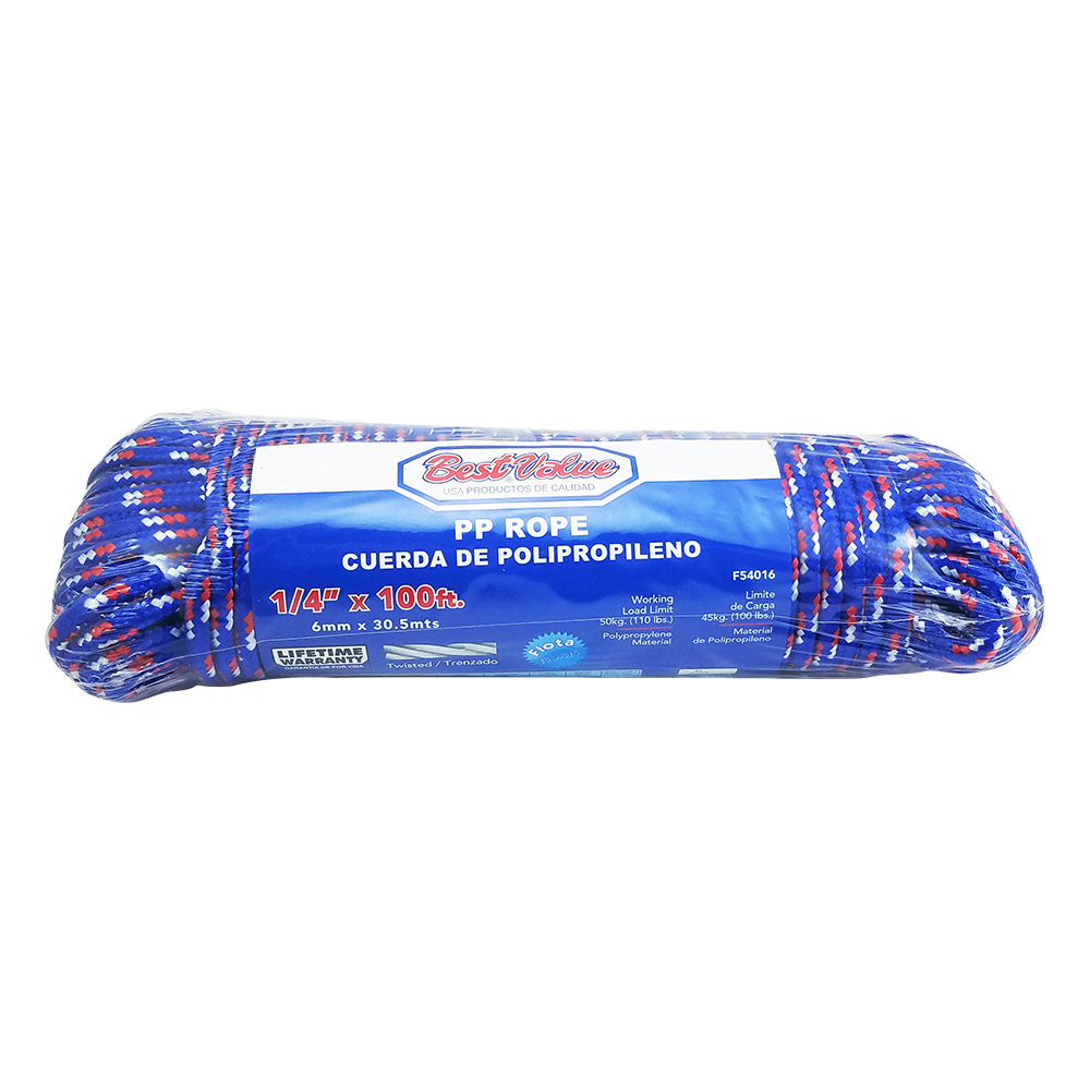 [F54016] Soga De Polypropileno Trenzada 1/4 X 100'. Azul. 1/4x 100ft