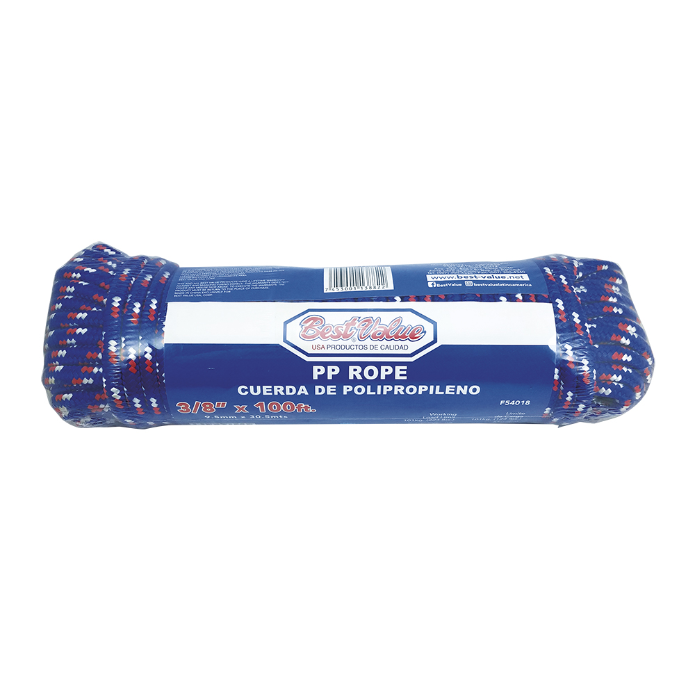 [F54018] Soga De Polypropileno Trenzada 3/8 X 100'. Azul. 3/8x100ft