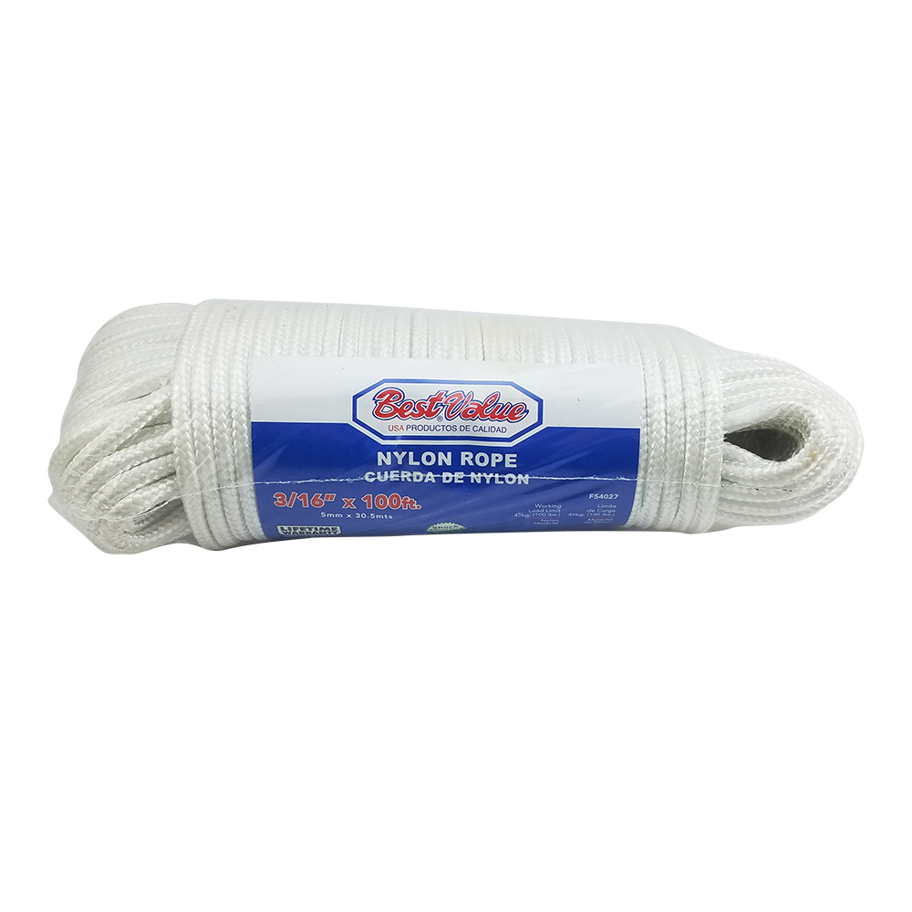 [F54027] Soga De Nylon Trenzada 3/16 X 100'. Blanco. 3/16x100ft