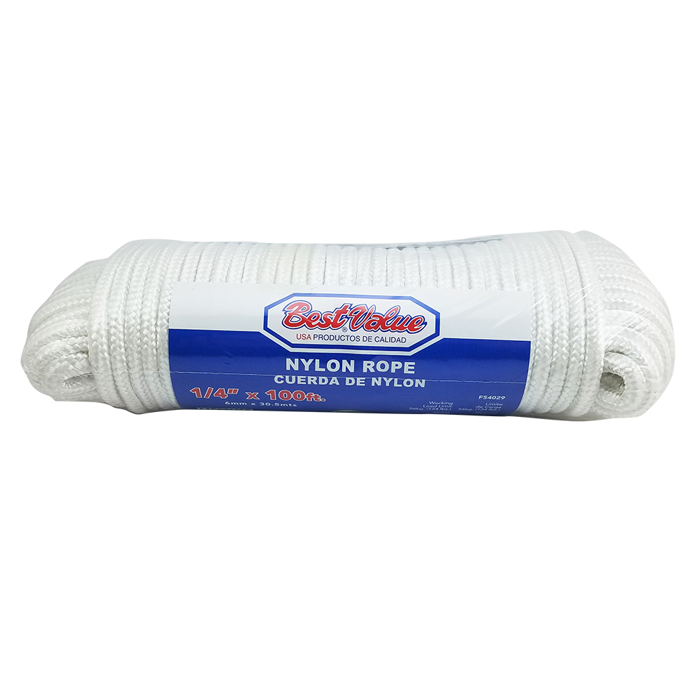 [F54029] Soga De Nylon Trenzada 1/4 X 100'. Blanco. 1/4x100ft