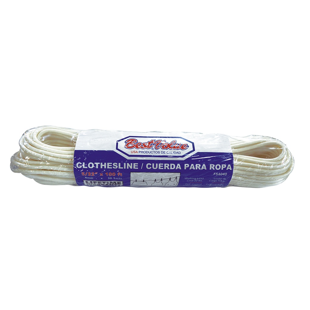 [F54040] Cuerda Plastica Para Ropa 5/32 X 100'. Blanco. 5/32x100ft