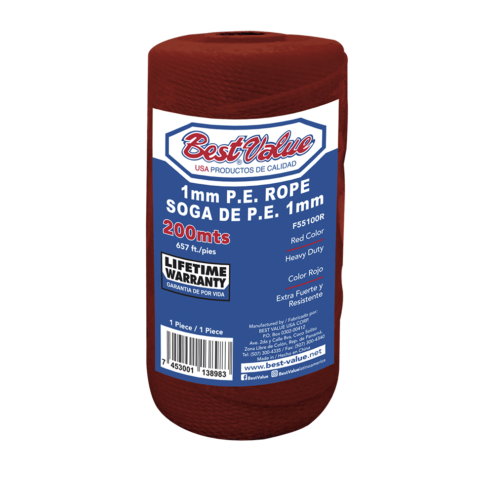 [F55100R] Soga Polyetileno X 200 Mts Rojo. 1mm 200mts