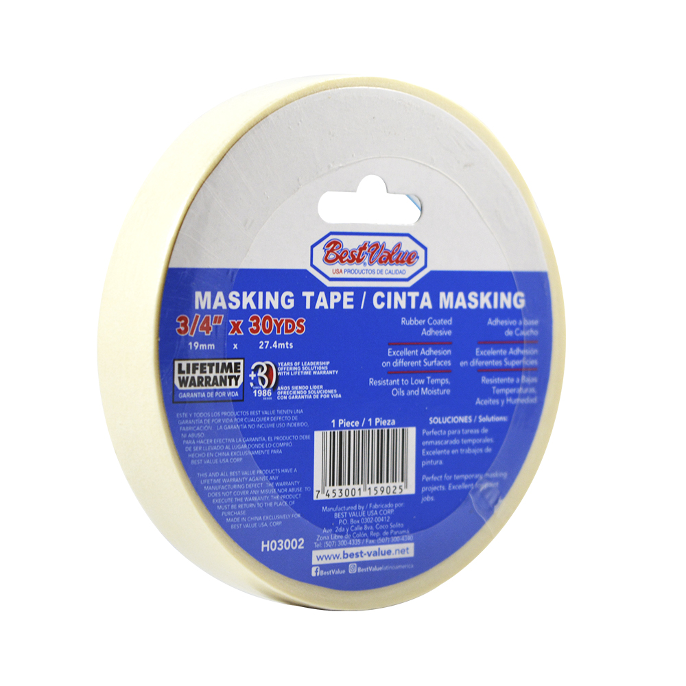 [H03002] Masking Tape 3/4 (30 Yds). Adhesivo A Base De Caucho. 3/4(19mm)