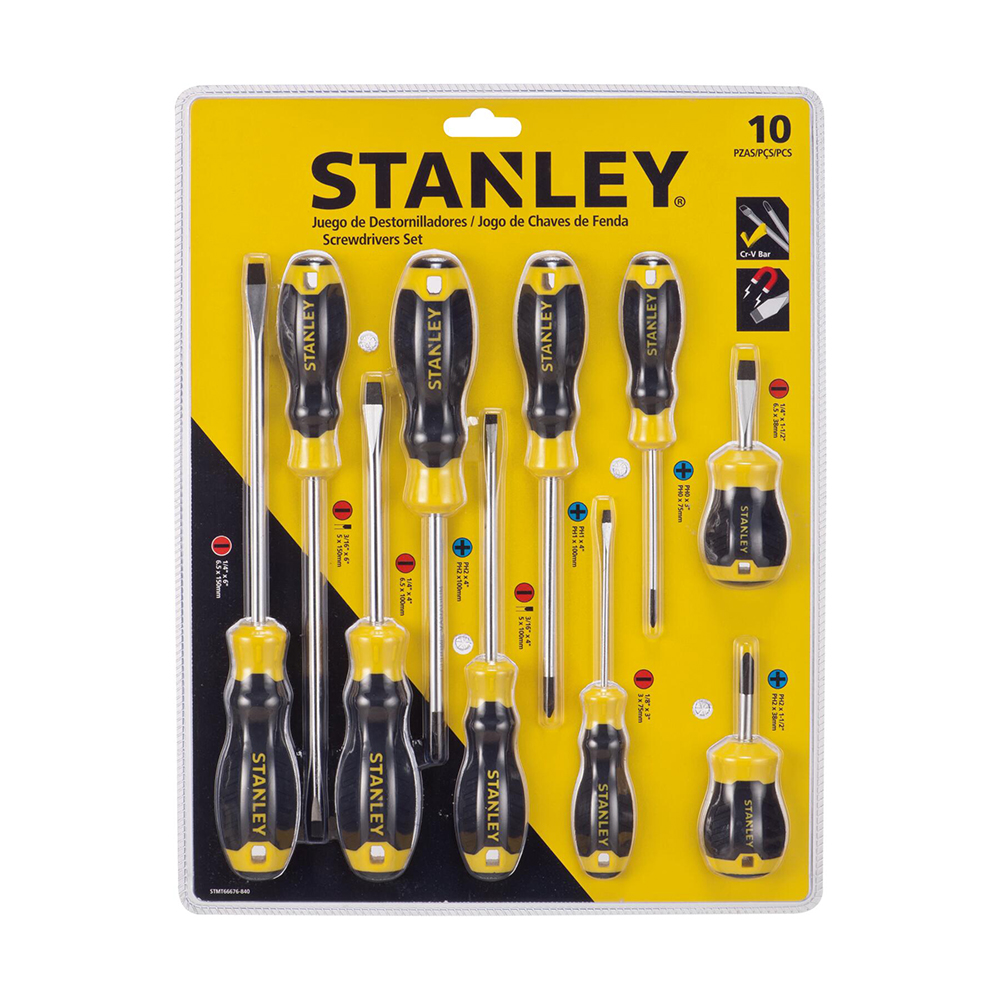 [H0466676] Juego Destornillador Stanley Con Gip 10 Pcs. Cromo Vanadio. Piezas