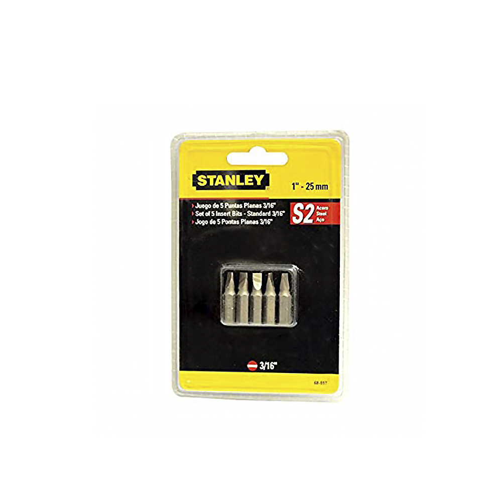 [H0468017] Juego D/puntas Stanley (-) 3/16 -1 (5pcs). Acero. 5 Piezas