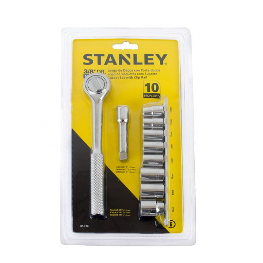 [H0486218] Juego Socket Stanley 3/8 11 Pcs 10-19mm. Cromo Vanadio. Piezas