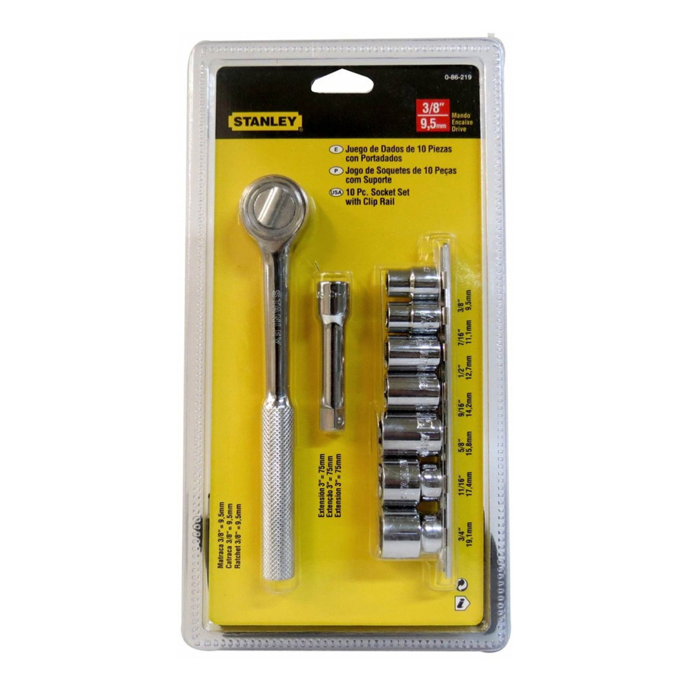 [H0486219] Juego Socket Stanley 3/8 9pcs 3/8-3/4. Cromo Vanadio. 10 Piezas