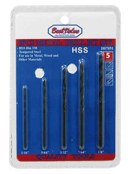 [H07051] Juego Brocas Para Metal 5 Pcs. Hss Acero Forjado. Pcs