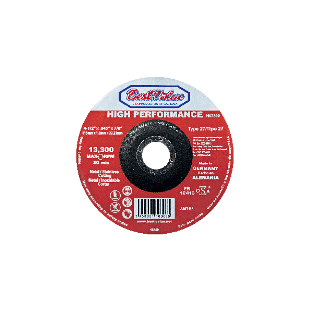 [H07399] Disco Corte Metal 4 1/2 X 0. 45 High Perf. Oxido De Aluminio. 4-1/2