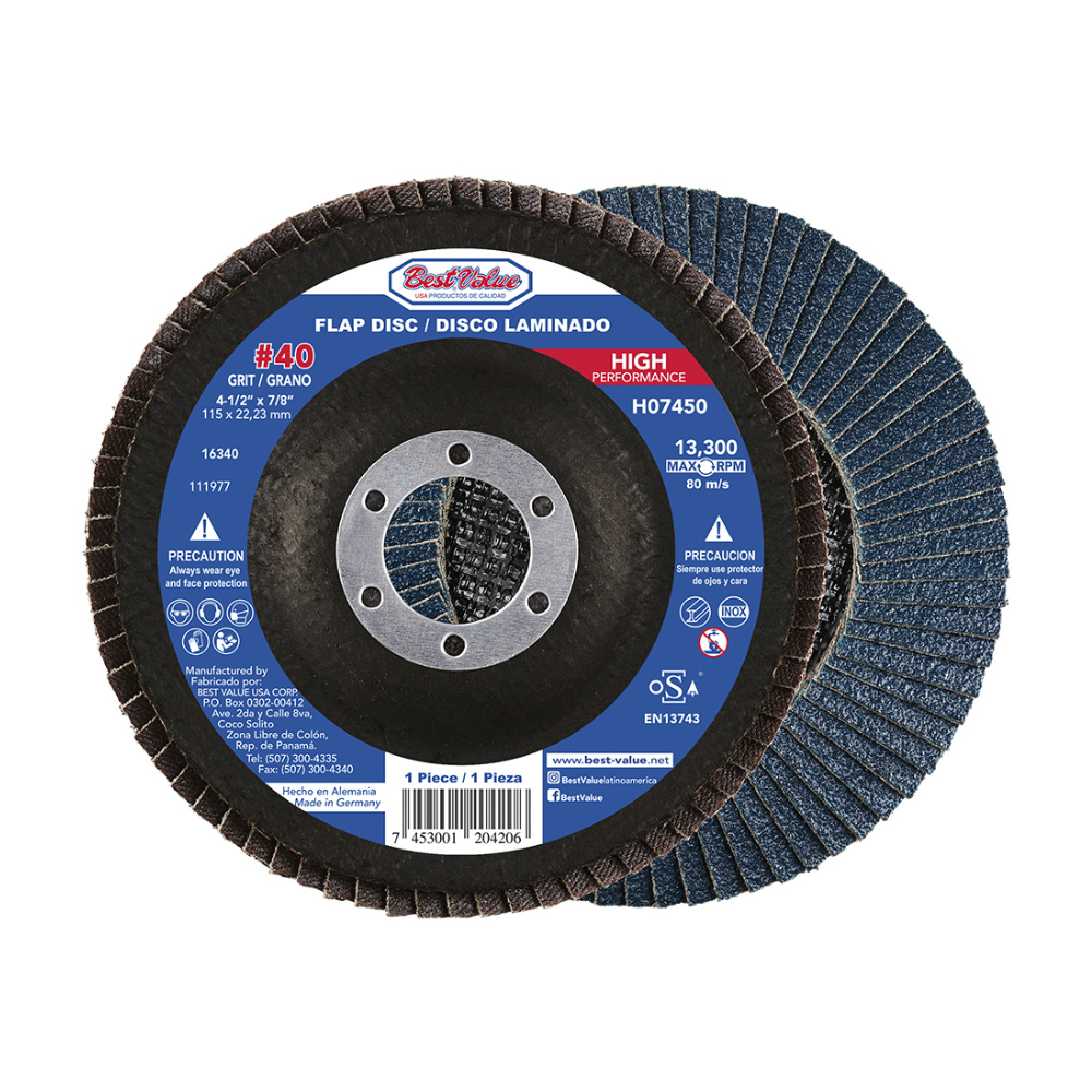 [H07450] Flap Disc 4-1/2x7/8 40g High Perf. Laminado Circonio. #40