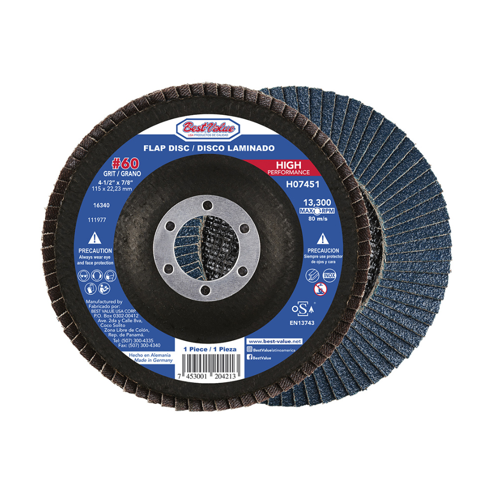 [H07451] Flap Disc 4-1/2x7/8 60g High Perf. Laminado Circonio. #60
