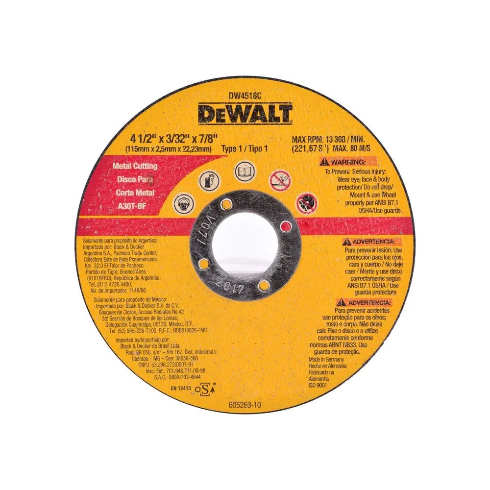 [H1821502A] Disco Corte Metal Dw 4-1/2x3/32dw4518c. Gano Oxido De Aluminio. 4-1/2 X 3/32