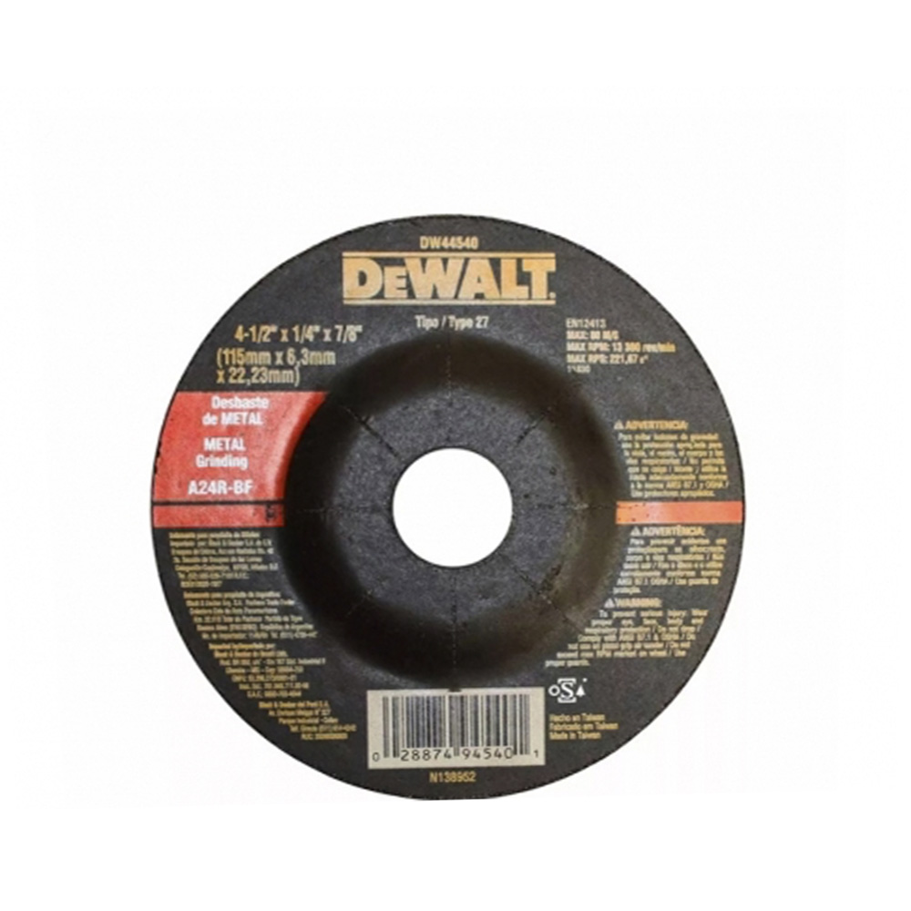 [H1821505] Disco Corte Metal Dw 4-1/2x1/8 Dw44604. Gano Oxido De Aluminio. 4-1/2 X 1/8