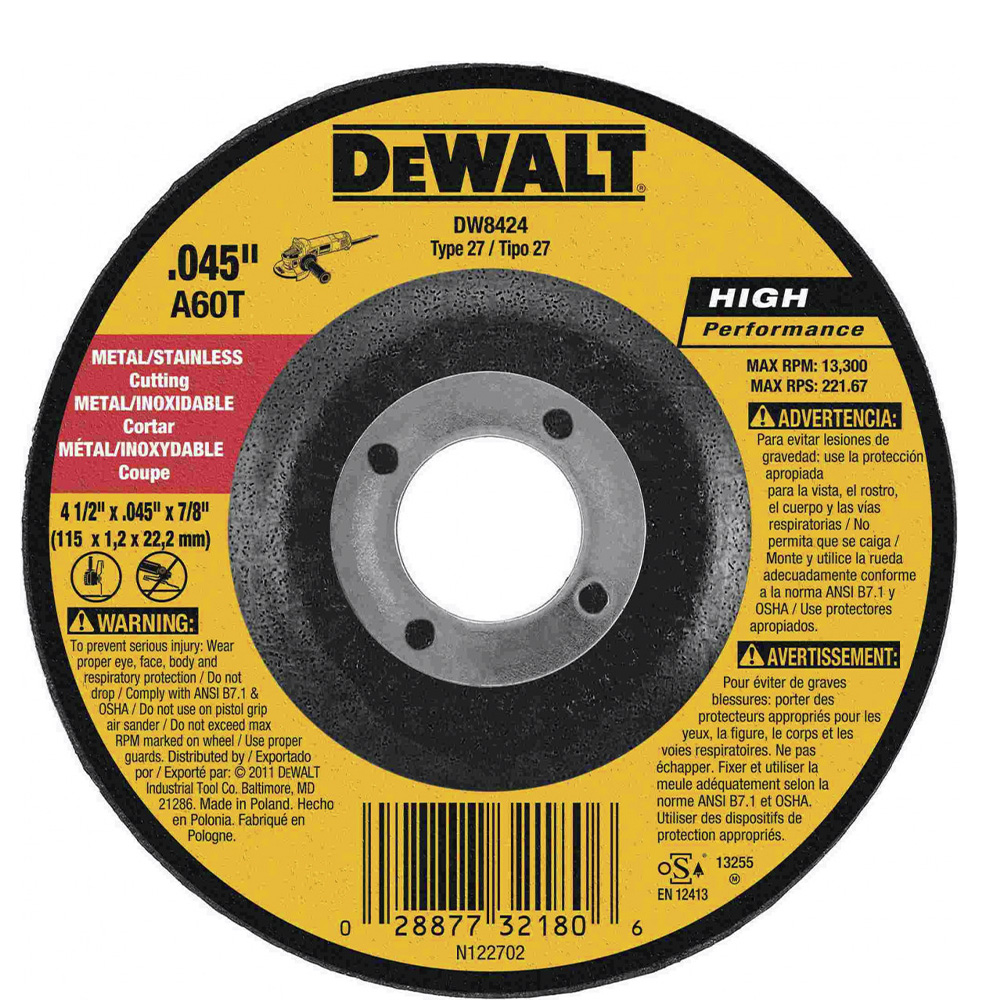 [H1821508] Disco Corte Metal 4-1/2x0. 045 Dw8424. Gano Oxido De Aluminio. 4-1/2 X 0.