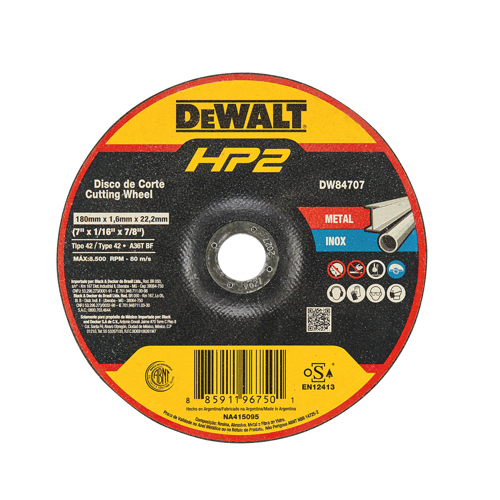 [H1821509A] DISCO CORTE METAL DW 7"X1/16" DW84707-HP2
