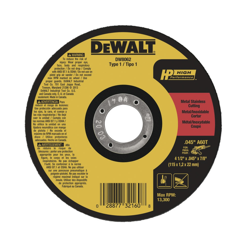 [H1821510] Disco Corte Metal Dw 4-1/2x0. 045 Dw8062. Gano Oxido De Aluminio. 4-1/2 X 0.