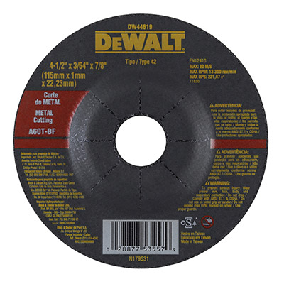 [H1821512] Disco Corte Metal 4-1/2x3/64 Dw44619. Gano Oxido De Aluminio.