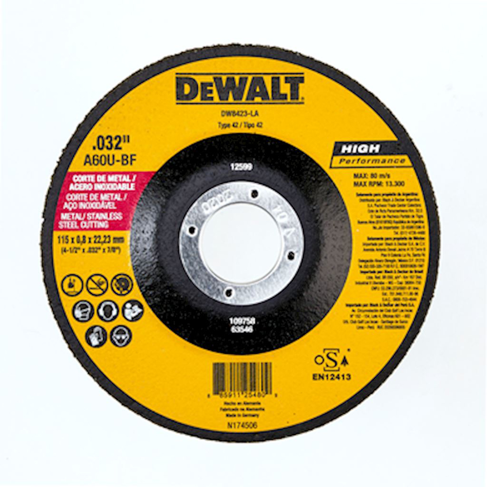 [H1821515] Disco Corte Metal 4-1/2x0. 032 Dw8423-la. Gano Oxido De Aluminio. 4-1/2 X 0.