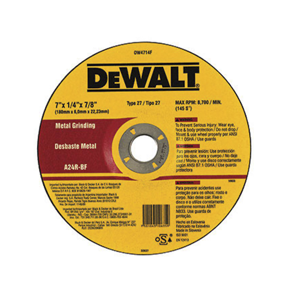 [H1821601] Disco Desbaste Metal Dw 7x1/4 Dw4714f. Gano Oxido De Aluminio. 7 X 1/4