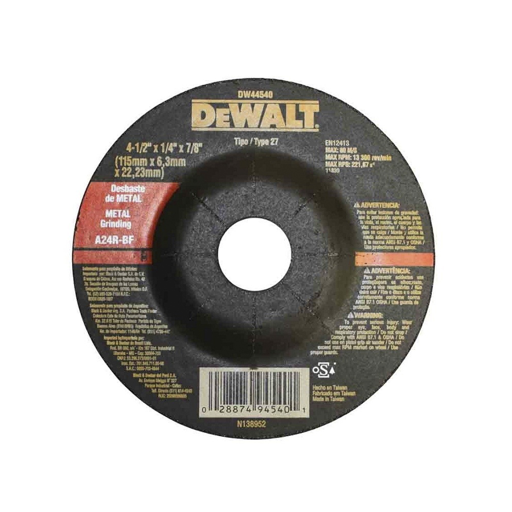 [H1821605] Disco Desbaste Metal 4-1/2x1/4 Dw44540. Gano Oxido De Aluminio. 4-1/2 X 1/4
