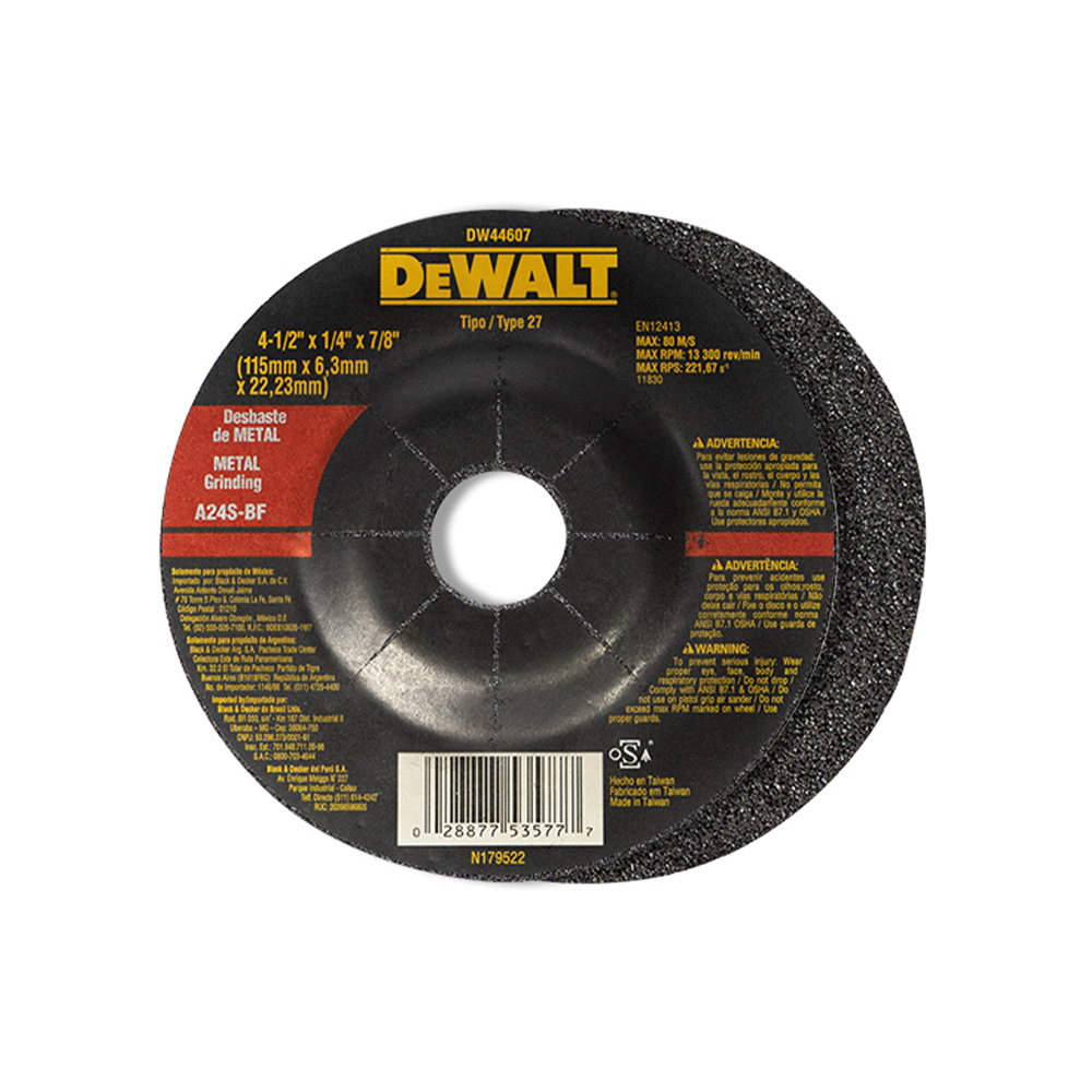 [H1821605A] Disco Desbaste Metal 4-1/2x1/4 Dw44607. Gano Oxido De Aluminio. 4-1/2 X 1/4