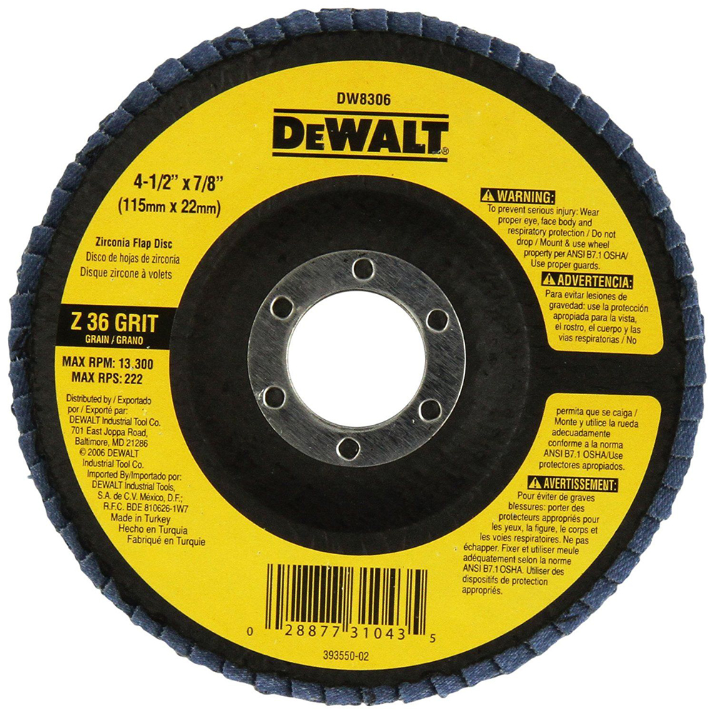 [H1821899] Flap Disc Dw 4-1/2x7/8 36g Dw8306. Laminado Zirconio. 4-1/2 X 7 36gr