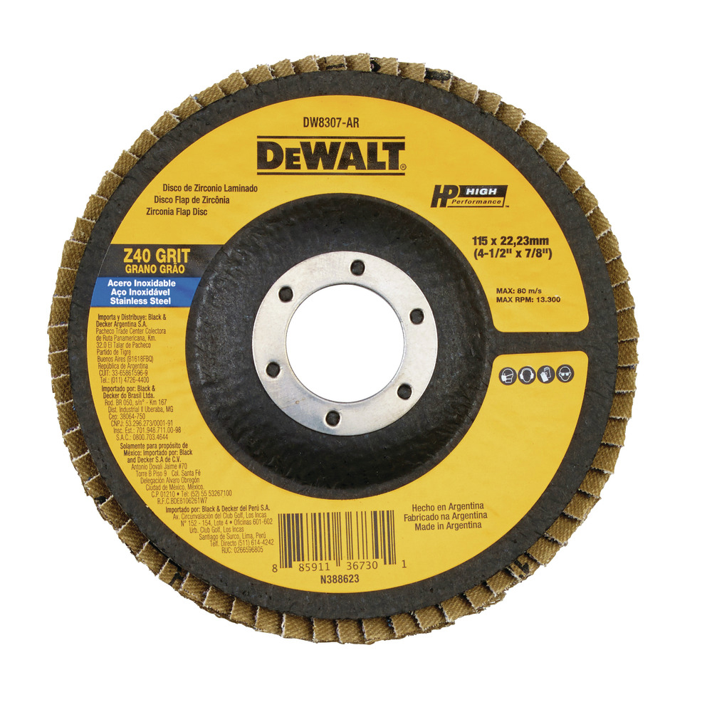 [H1821900] Flap Disc Dw 4-1/2x7/8 40g Dw8307. Laminado Zirconio. 4-1/2 X 7/8 40gr