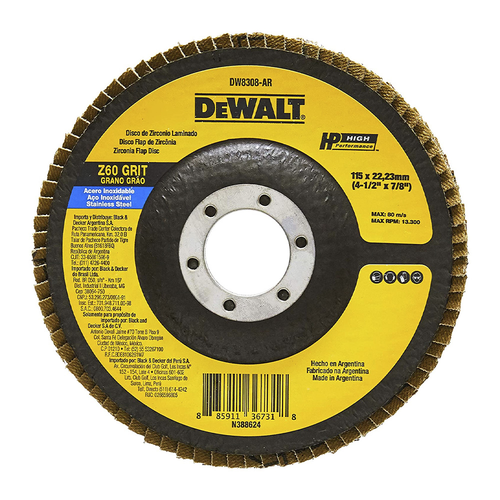 [H1821901] Flap Disc Dw 4-1/2x7/8 60 G Dw8308-ar. Laminado Zirconio. 4-1/260gr