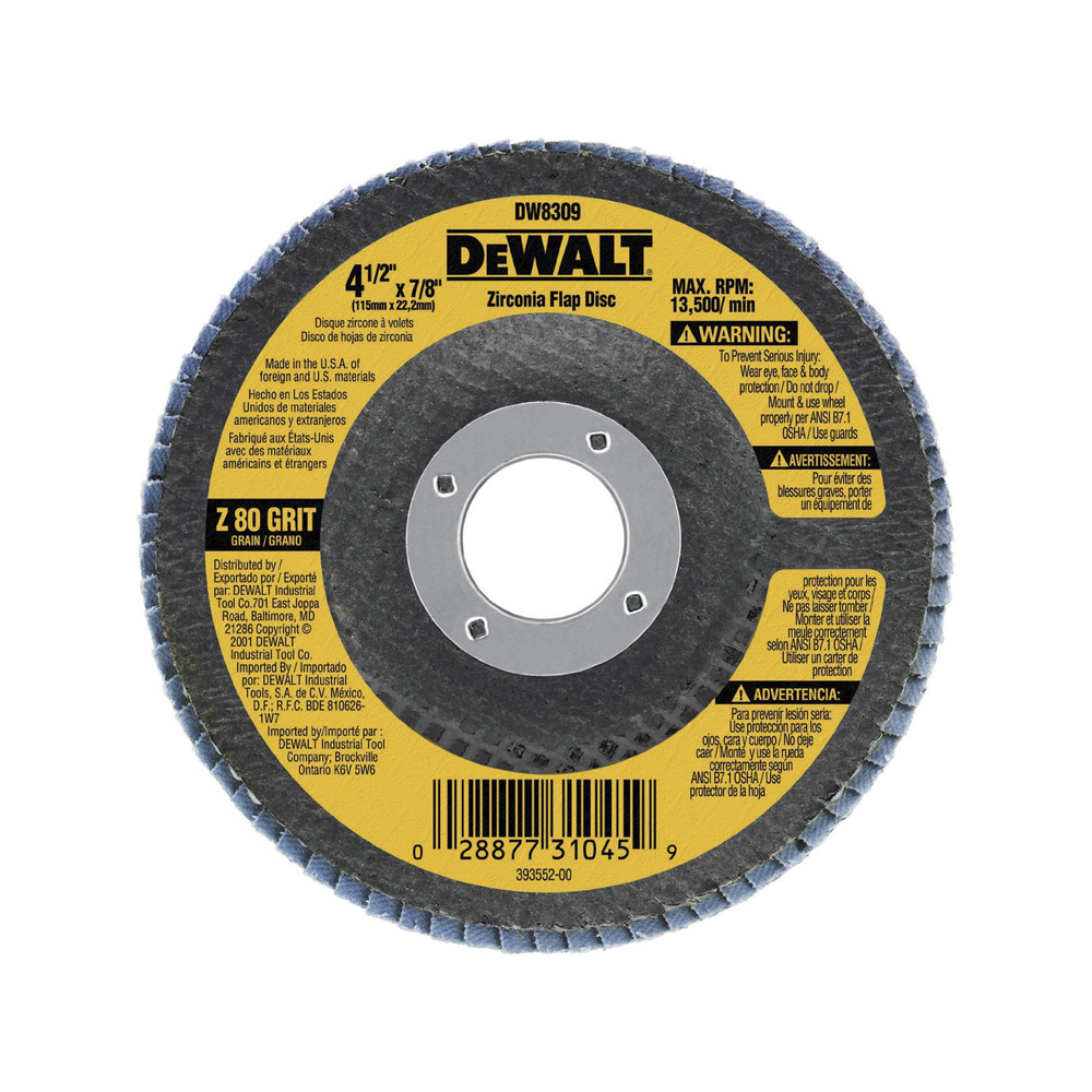 [H1821902] Flap Disc Dw 4-1/2x7/8 80 G Dw8309. Laminado Zirconio. 80gr