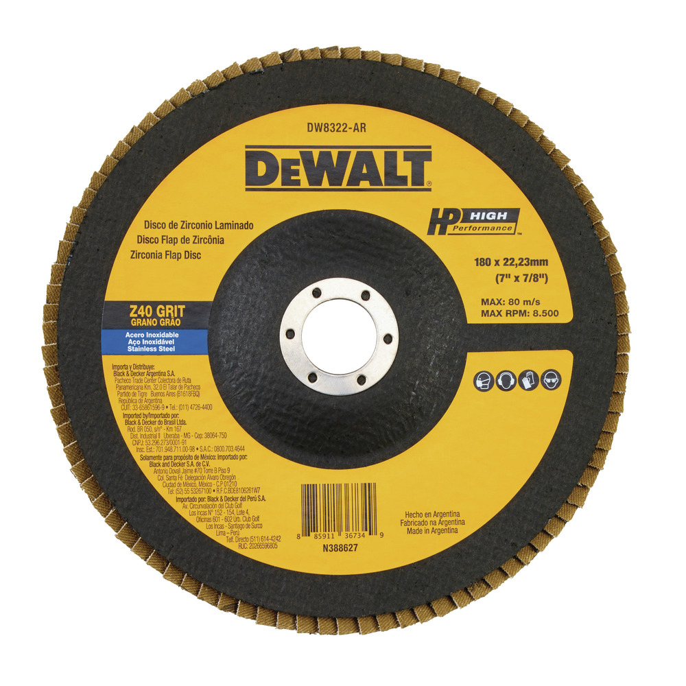 [H1821904] Flap Disc Dewalt 7x7/8 40g Dw8322. Laminado Zirconio. 40gr