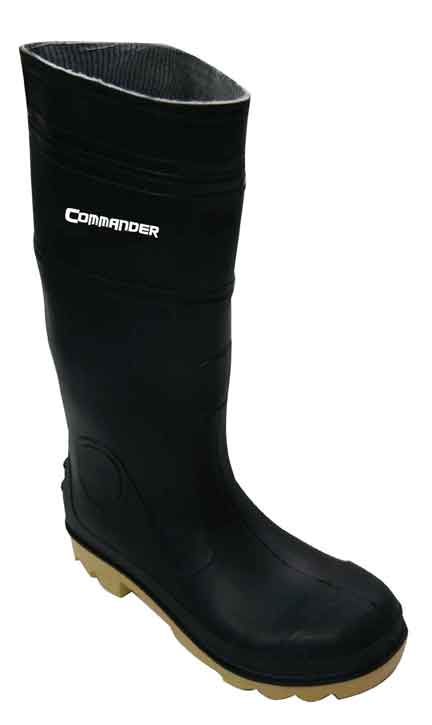 [H19630] Botas D/pvc Negra Punta Metal Talla 9. Negro. Size 9