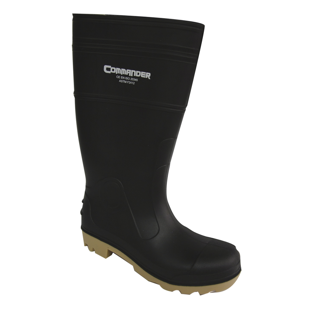 [H19632] Botas D/pvc Negra Punta Metal Talla 11. Negro. Size 11