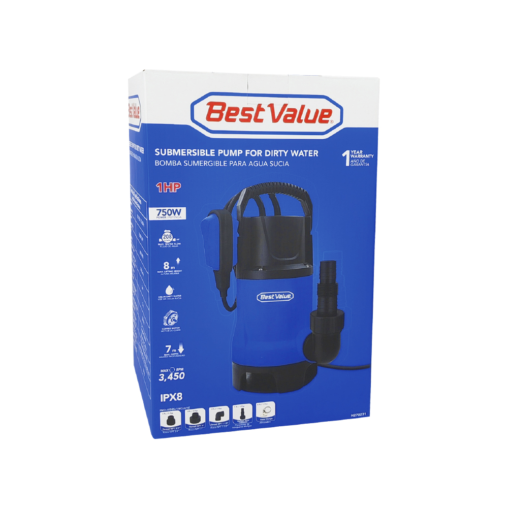 [H270231] Bomba Sumergible 750w 1. 0hp 110-120v Agua Sucia. Azul.