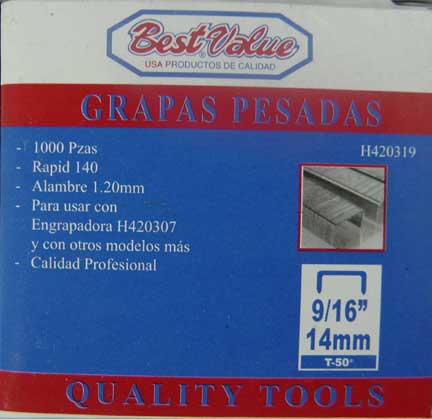 [H420319] Grapa Pesada 9/16 (1000 Pcs) T-50. Gris. 9/16(14mm)
