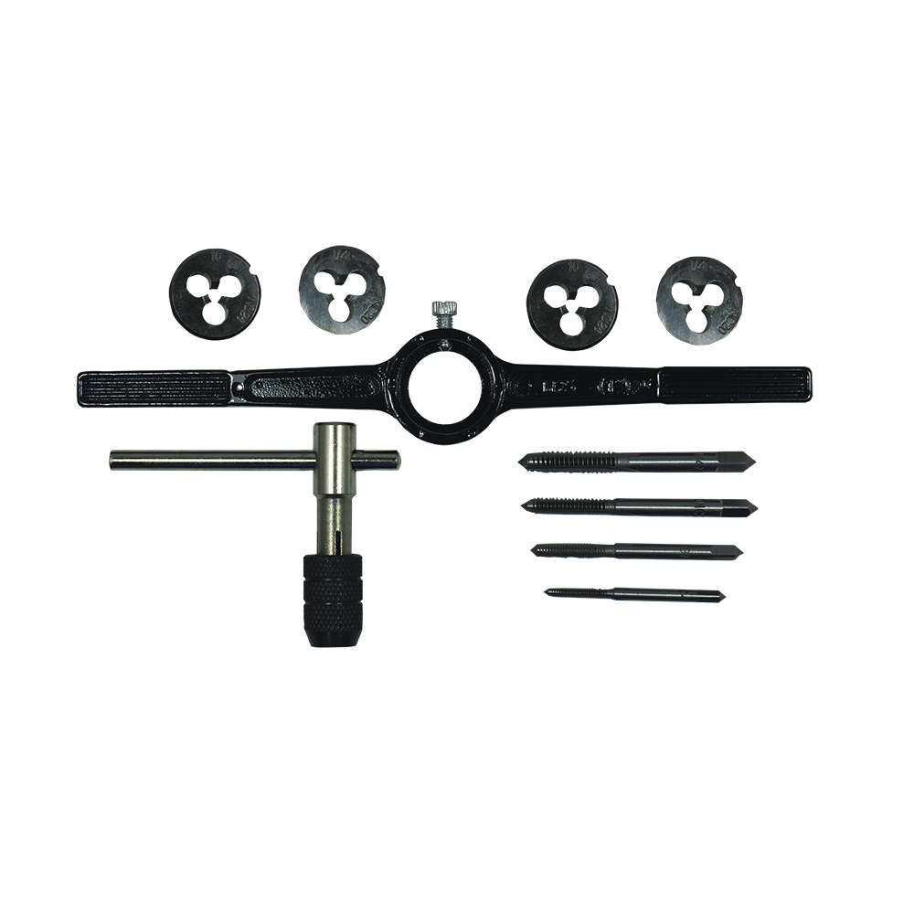 [H42216] Juego Tarrajas/machuelos 10 Pcs. Acero Tungsteno. 4-40,8-32,10-24,1/4-20