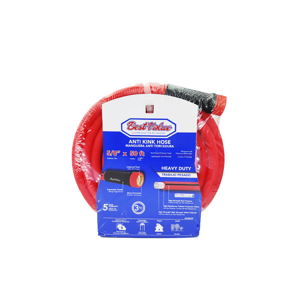 [J02MR650] Manguera Antitorcedura 5/8 X 50' 3 Capas. Rojo. 50 Pies