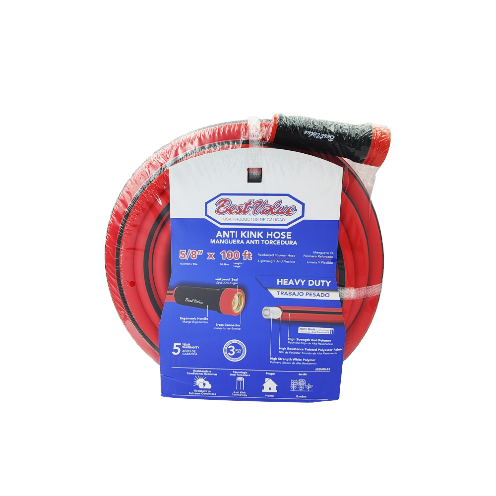 [J02MR685] Manguera Antitorcedura 5/8 X 100' 3 Capas. Rojo. 100 Pies