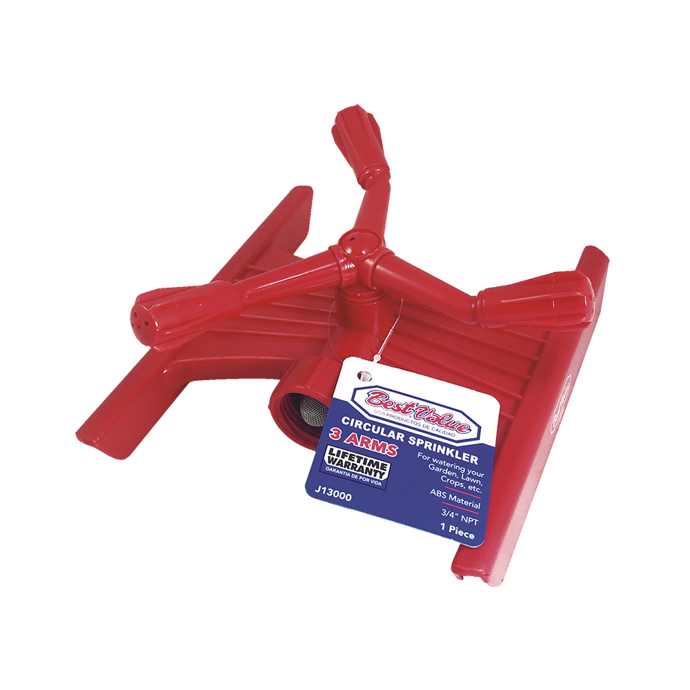 [J13000] Aspersor Plastico Giratorio 3braz 3/4. Rojo. 3/4
