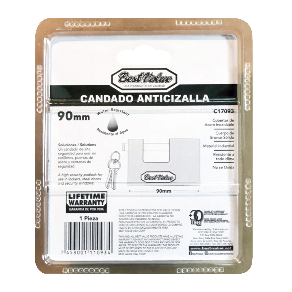 [C17093] Candado Anti Cizalla Acero Inox. Acero. 90mm