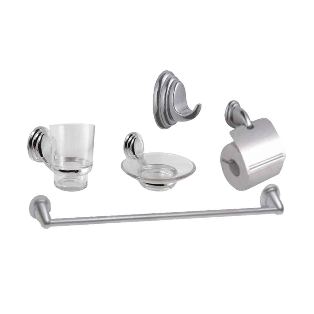 [P44203] Juego Accesorio Para Baño Cromado (5pzas) Aquina. Cromado. 5 Pcs
