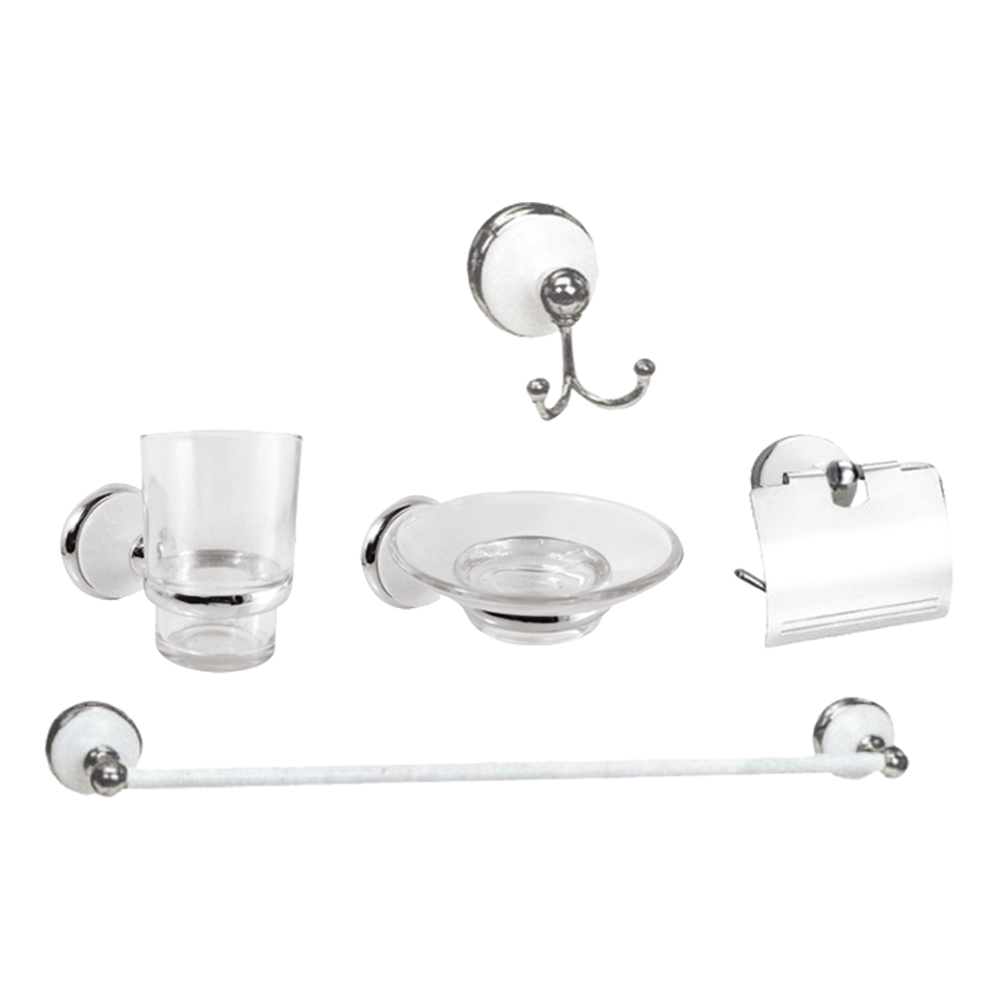 [P44204] Juego Accesorio Para Baño Porcelana/crom (5pzas) Aquina. Cromado. 5 Pcs