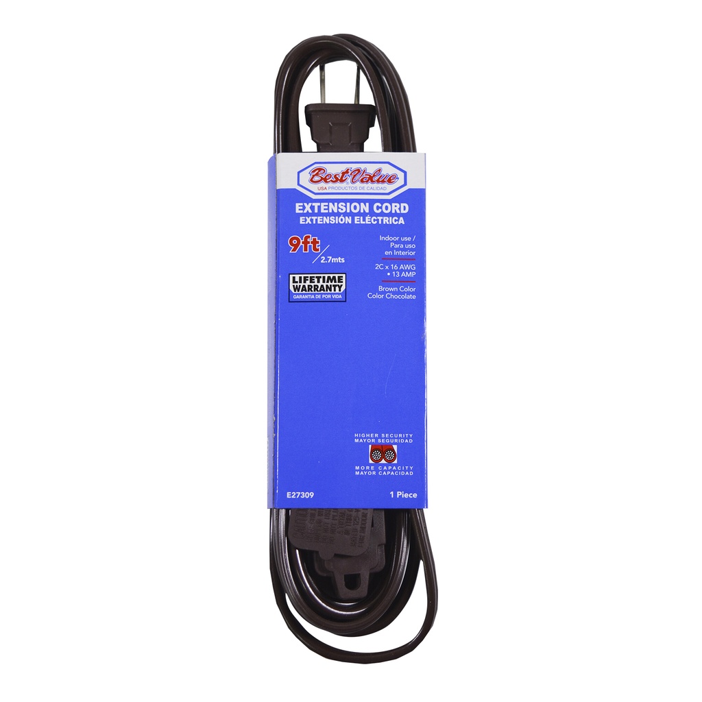 [E27309] Extension Electrica De 9' (chocolate). Marron.