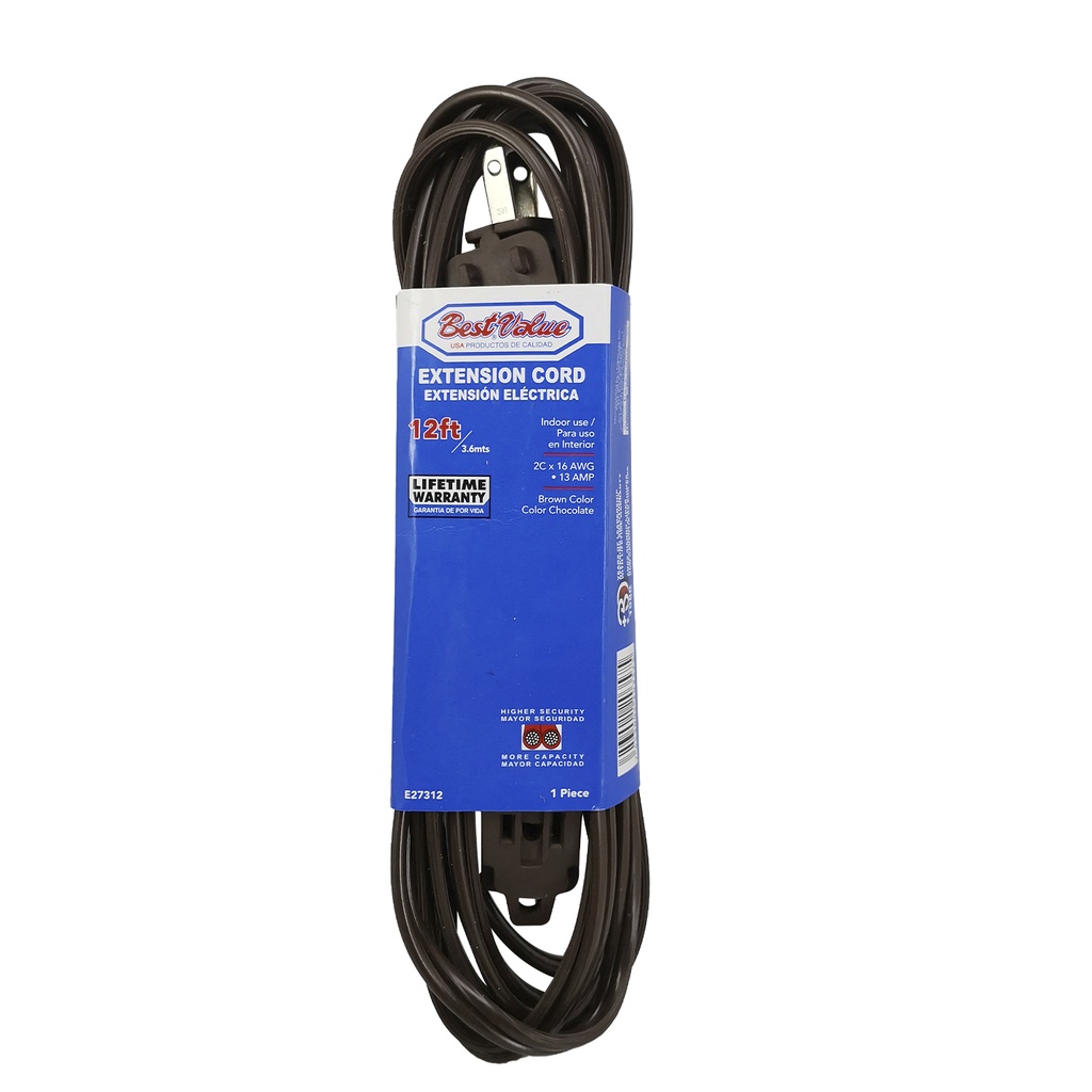 [E27312] Extension Electrica De 12' (chocolate). Marron.