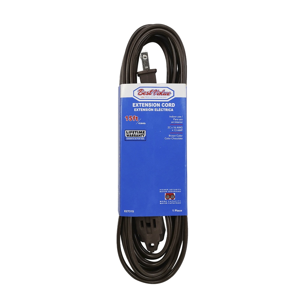 [E27315] Extension Electrica De 15' (chocolate). Marron.