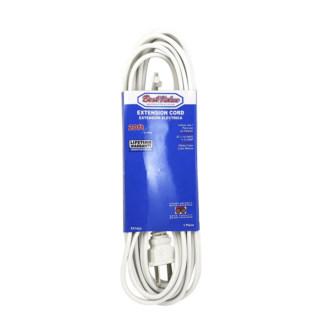 [E27420] Extension Electrica De 20' (blanca). Blanco.
