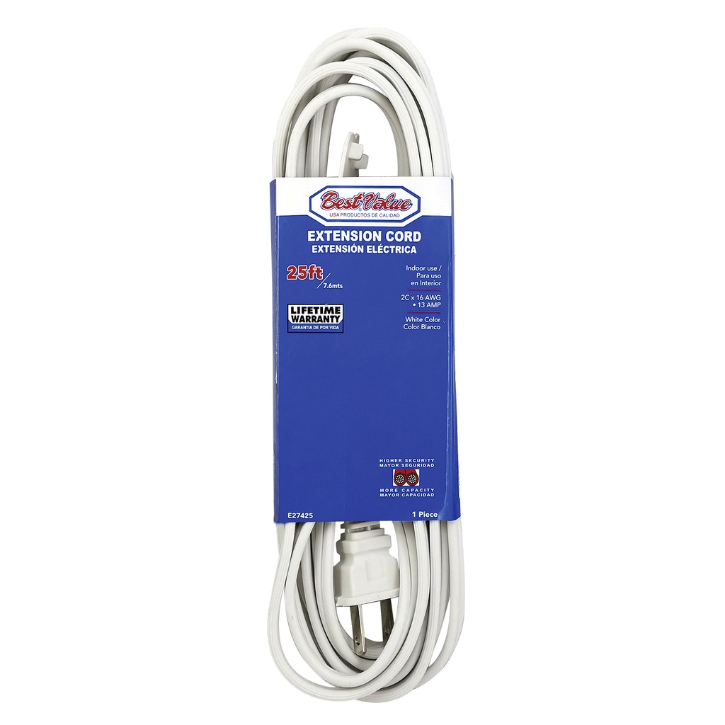 [E27425] Extension Electrica 25' (blanca). Blanco.