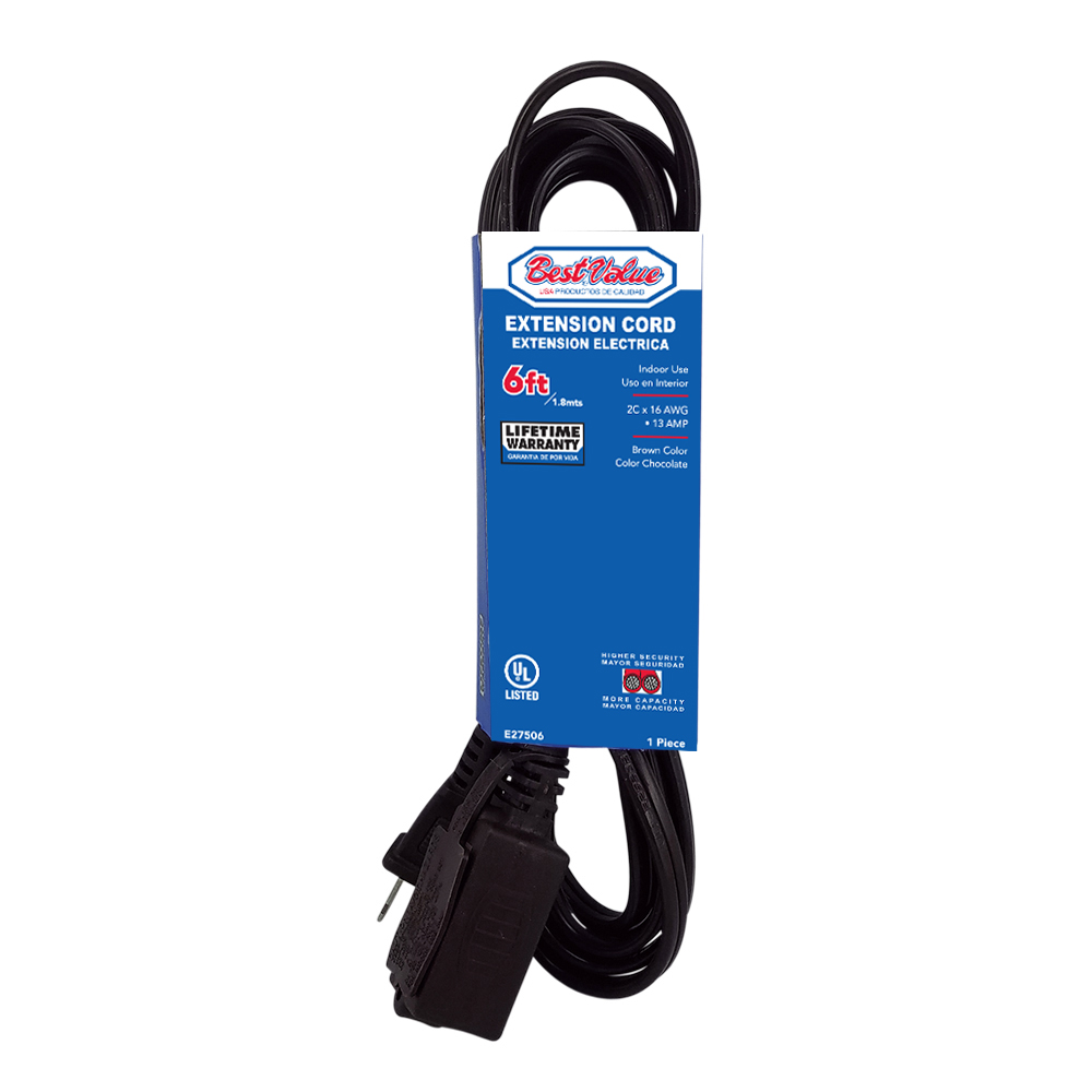[E27506] Extension Electrica Ul De 6' (chocolate). Marron.