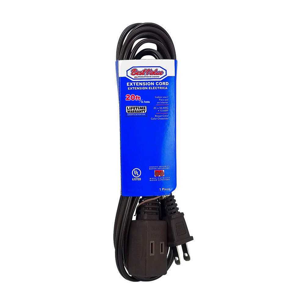 [E27520] Extension Electrica Ul De 20' (chocolate). Marron.